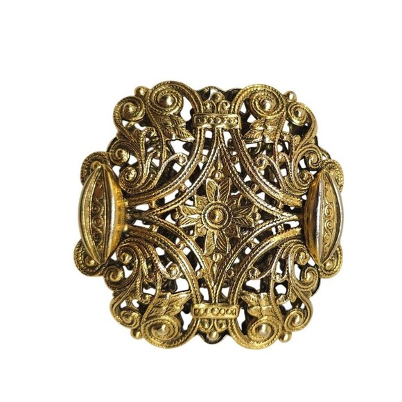 Vintage Freirich Gold Filigree Brooch Pin Victorian Style - Picture 1 of 5